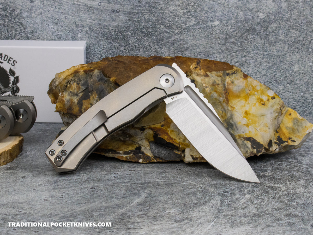 BergBlades Mini Alpha - Light Beadblast Titanium - Belt Satin S90V
