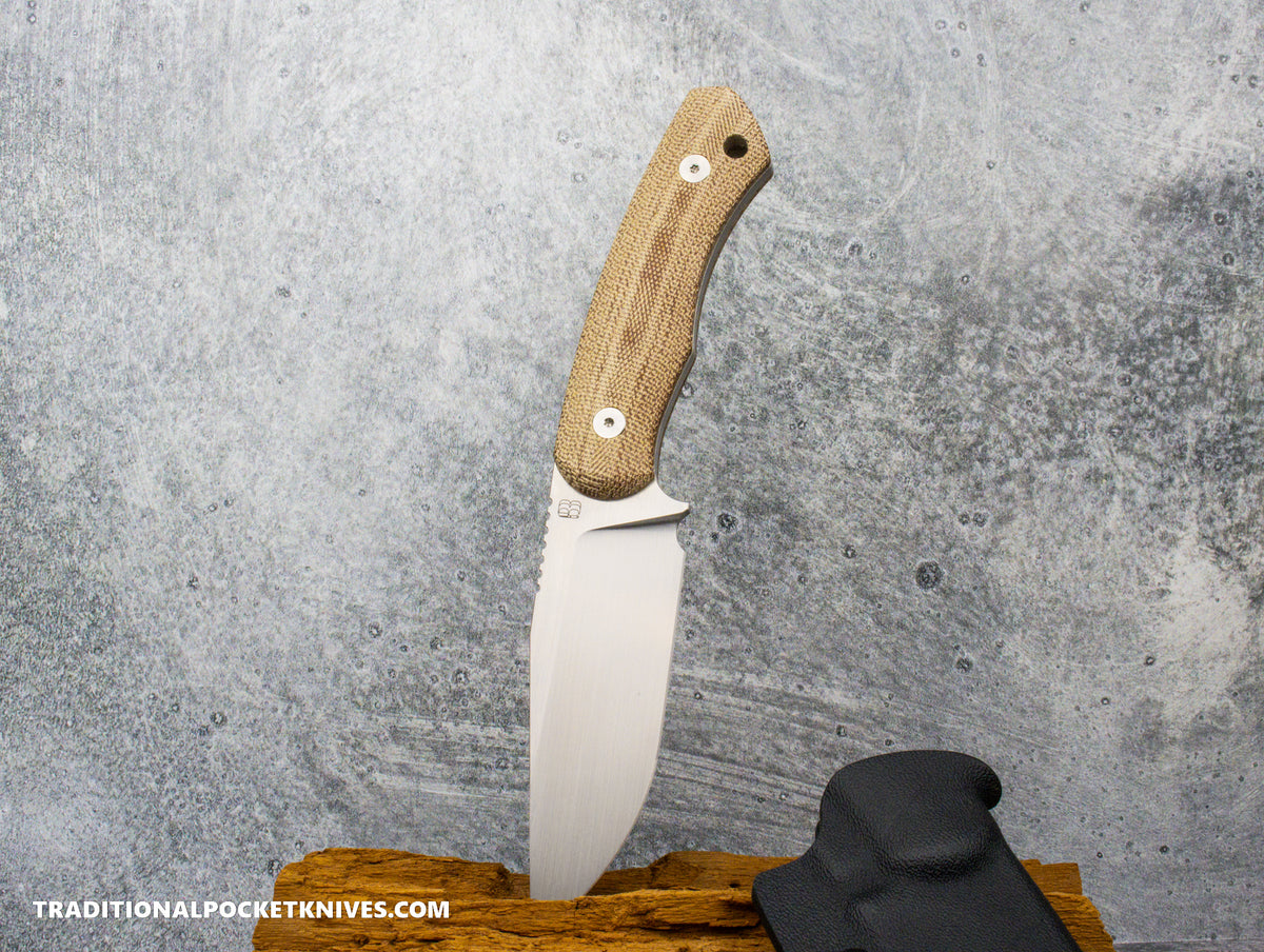 BergBlades Alpha Fixed Blade Natural Micarta Magnacut Satin / Kydex Sheath
