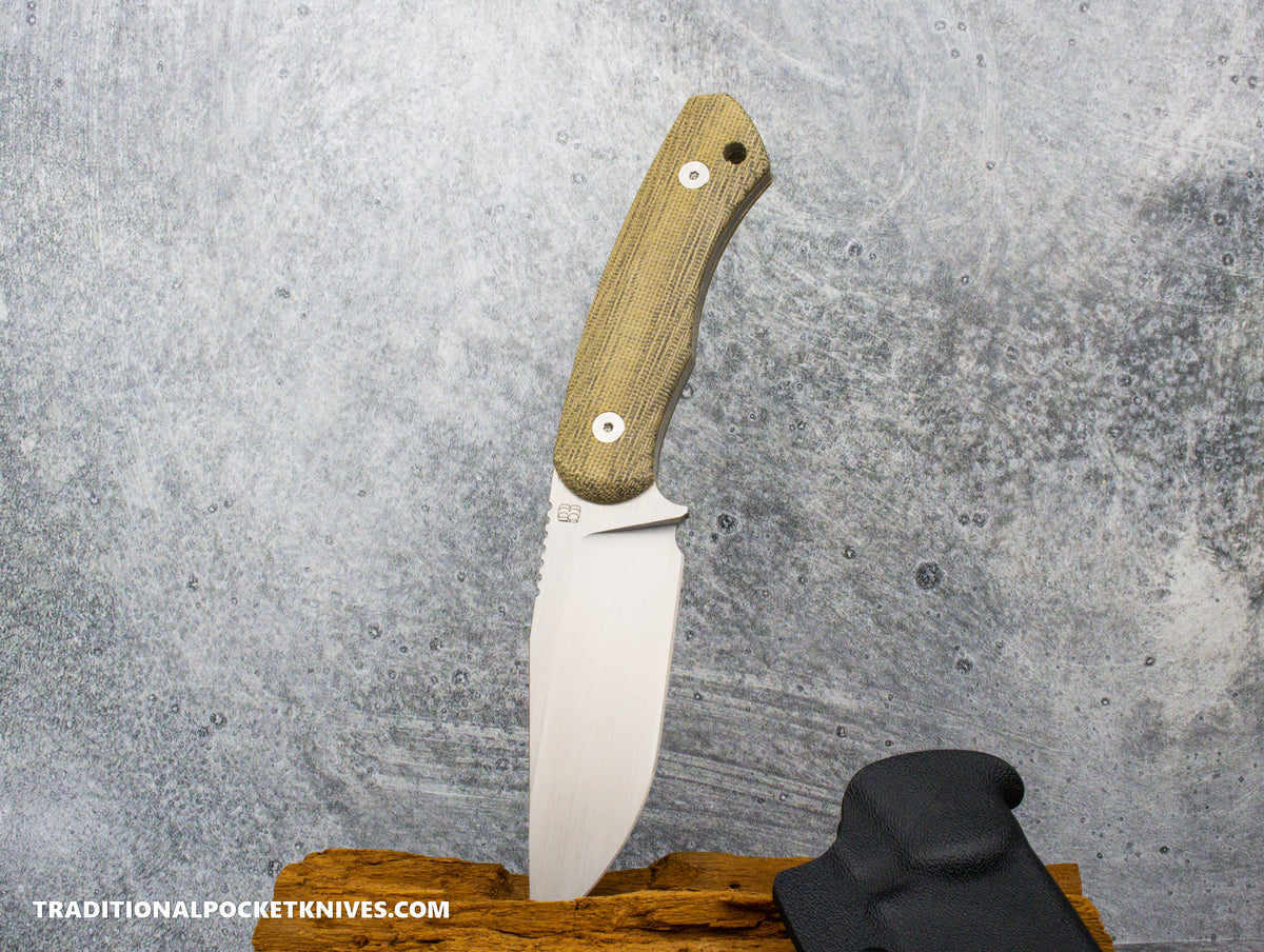 BergBlades Alpha Fixed Blade Green Micarta Magnacut Satin / Kydex Sheath