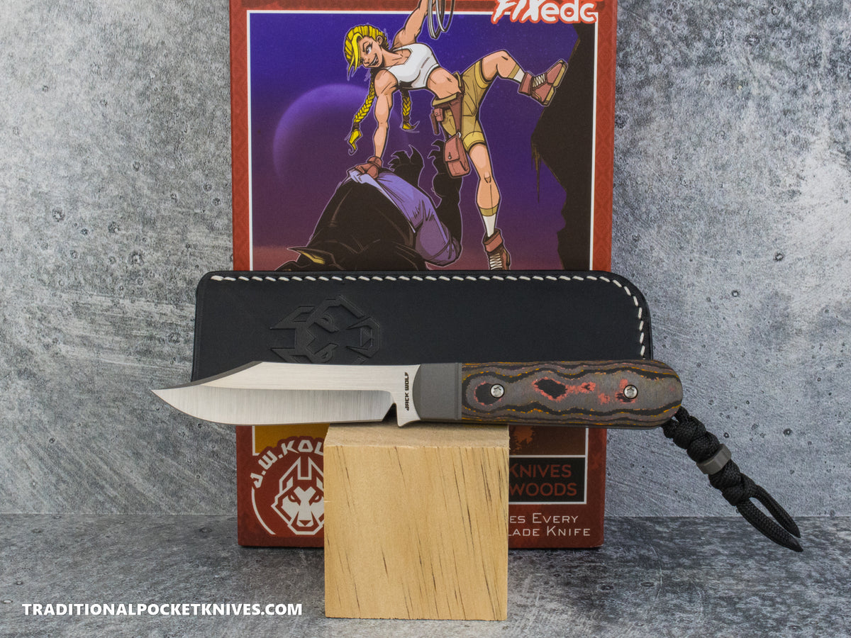 Jack Wolf Knives Backwoods FIXedc CamoCarbon Sunset Orange - J.W. Kollab Series