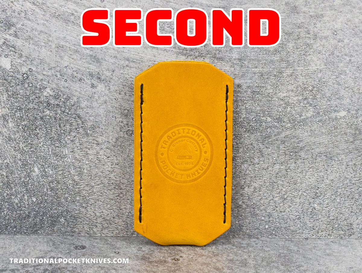 COSMETIC SECONDS: C. Risner Cutlery Premium Logo Leather Knife Slip Small - Banana Peel Buttero