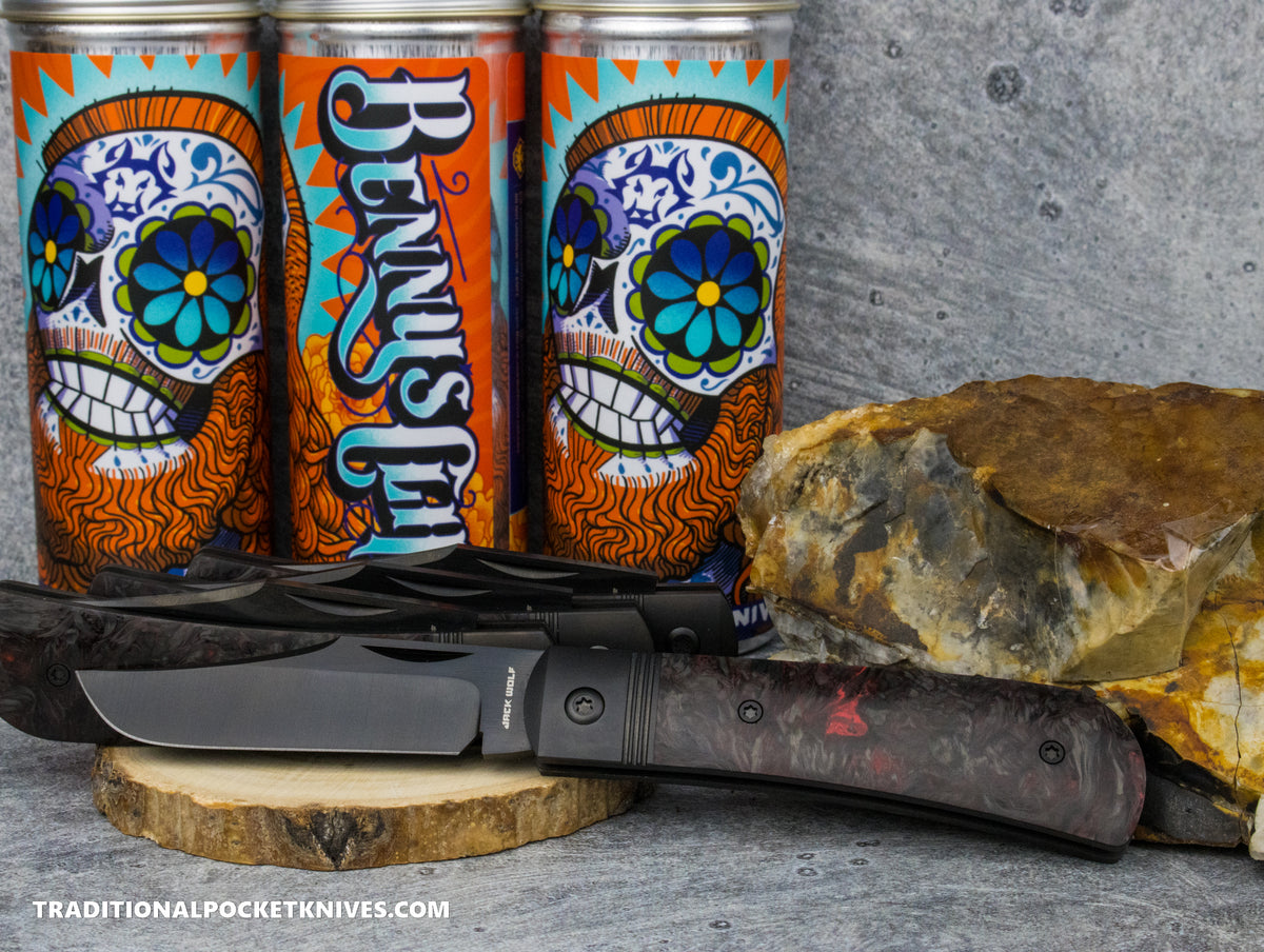 Jack Wolf Knives Benny&#39;s Clip Fat Carbon Dark Matter Red DLC