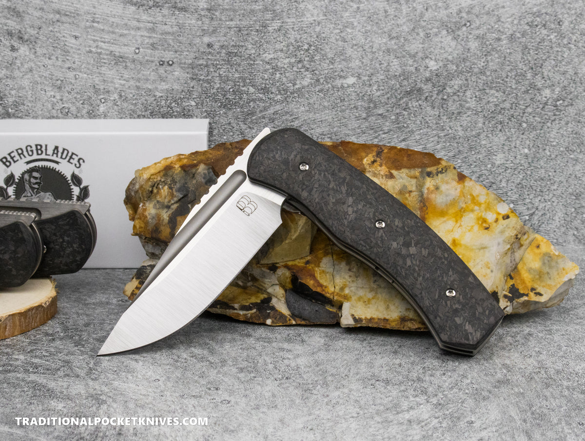 BergBlades Alpha Liner Lock Fat Carbon Marble Carbon Fiber Satin Magnacut