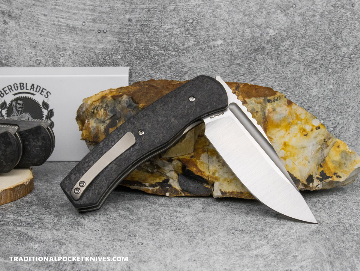 BergBlades Alpha Liner Lock Fat Carbon Marble Carbon Fiber Satin Magnacut