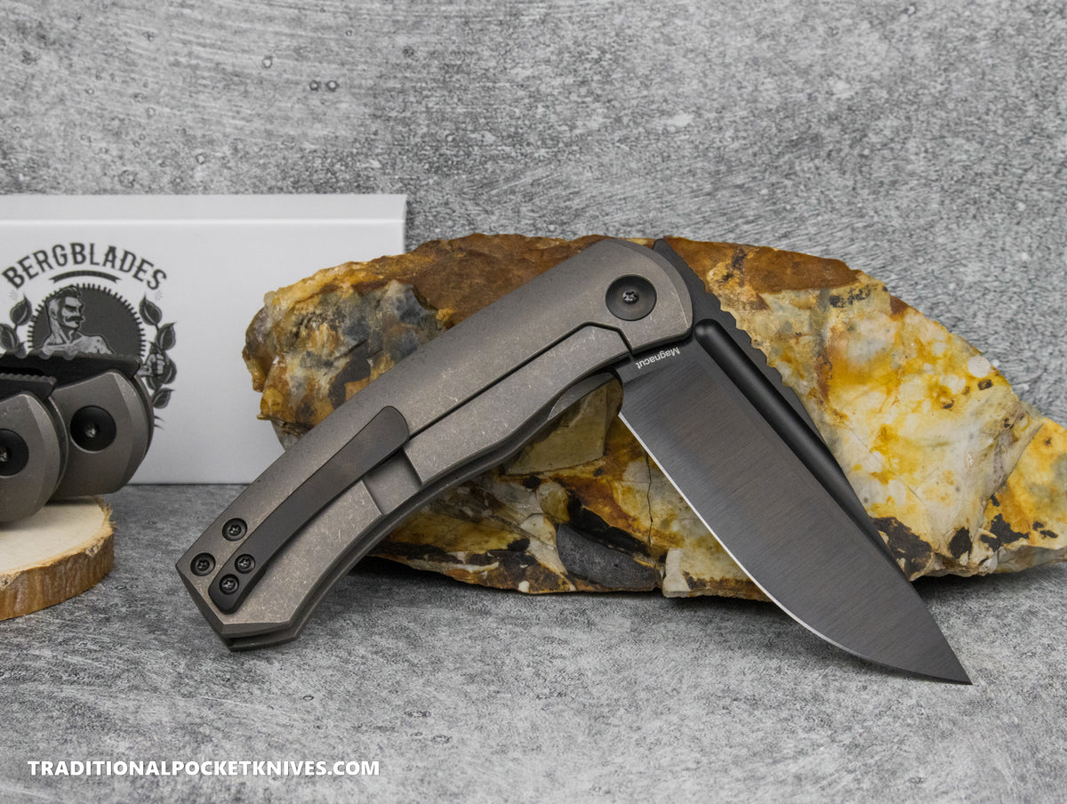 BergBlades Alpha Frame Lock Sandblast Stonewash Titanium DLC Magnacut
