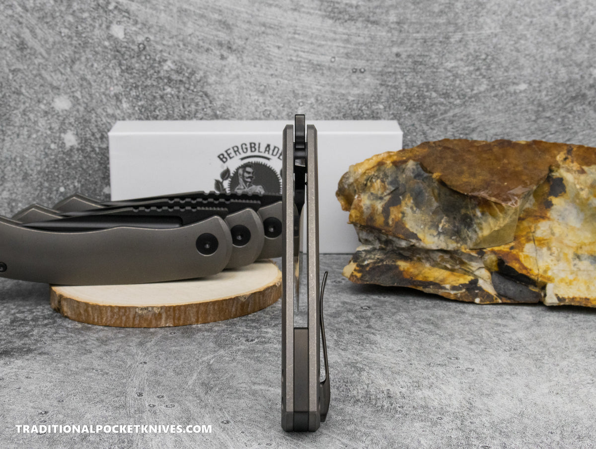 BergBlades Alpha Frame Lock Sandblast Stonewash Titanium DLC Magnacut
