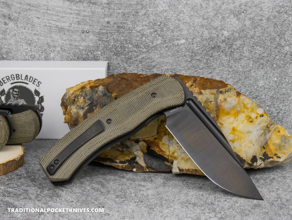 BergBlades Alpha Liner Lock Green Micarta Satin DLC Magnacut