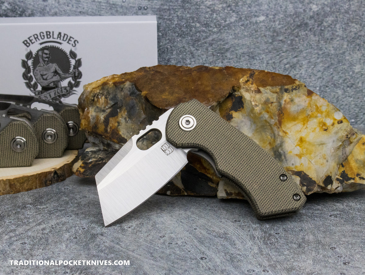 BergBlades Mini SLim 2.0 Green Micarta S90V Machine Satin