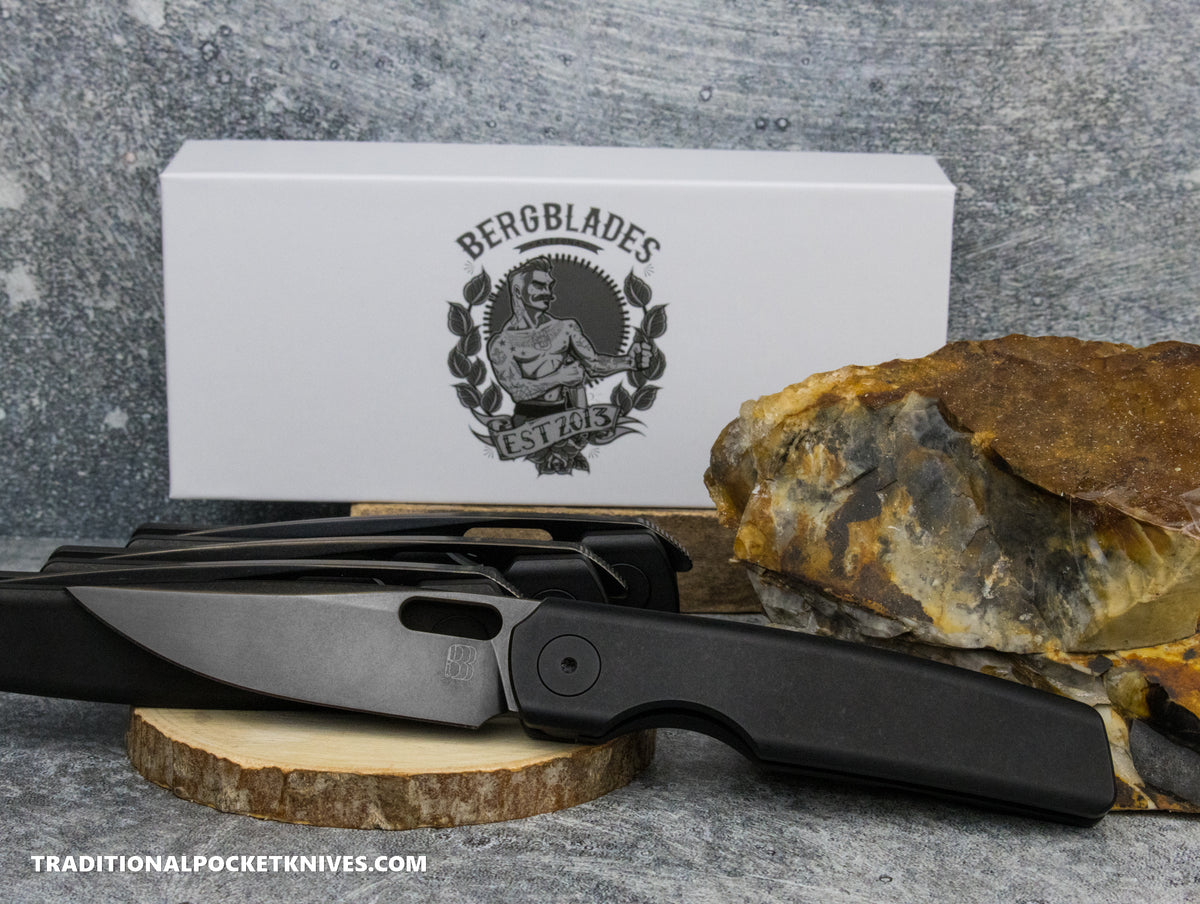 BergBlades Mini Sweeney Full DLC and Stonewashed Titanium Polished and Tumbled Bright DLC Magnacut