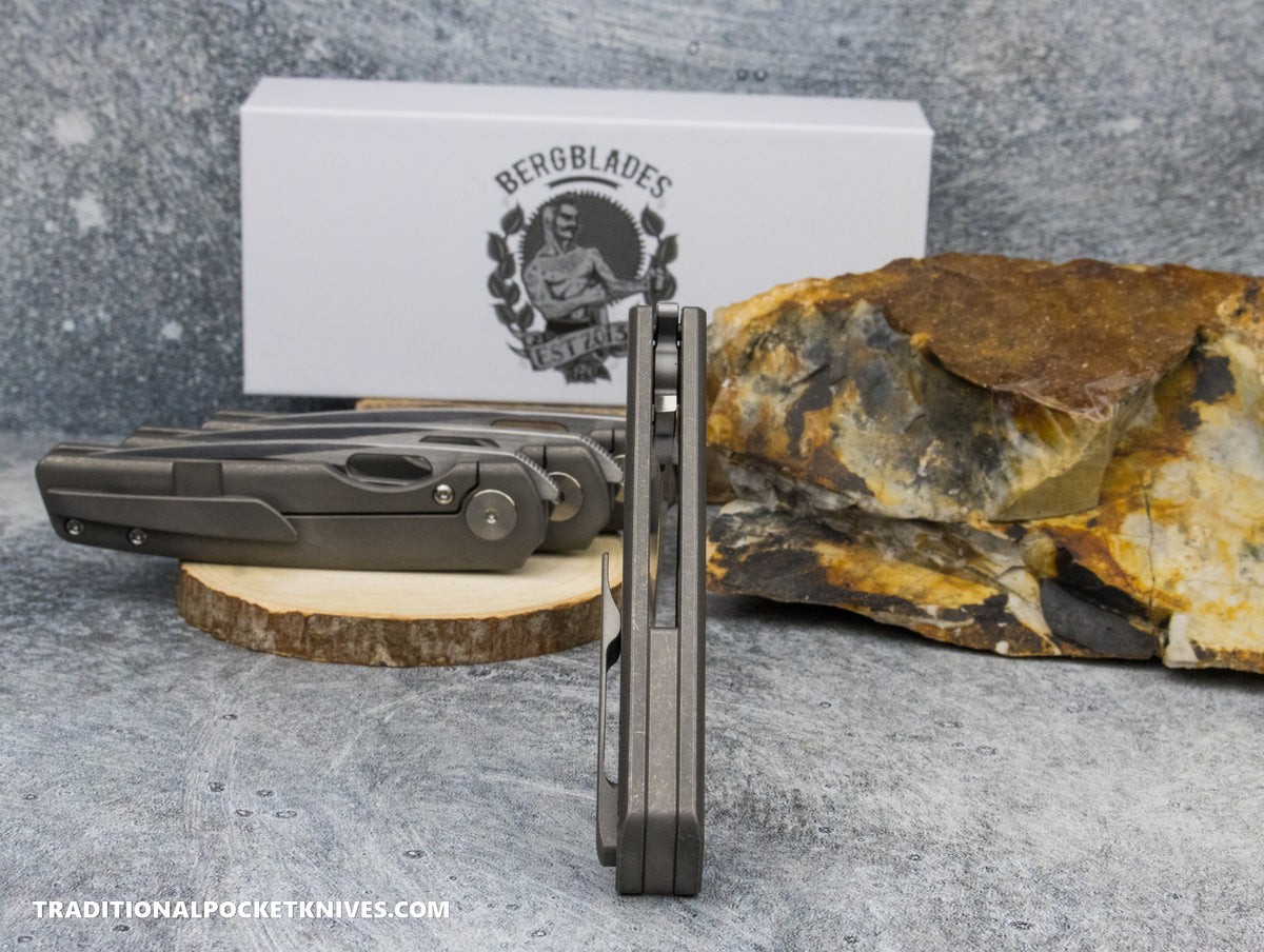 BergBlades Mini Sweeney *LEFTY* Dark Sandblast and Stonewashed Titanium Machine Satin Magnacut