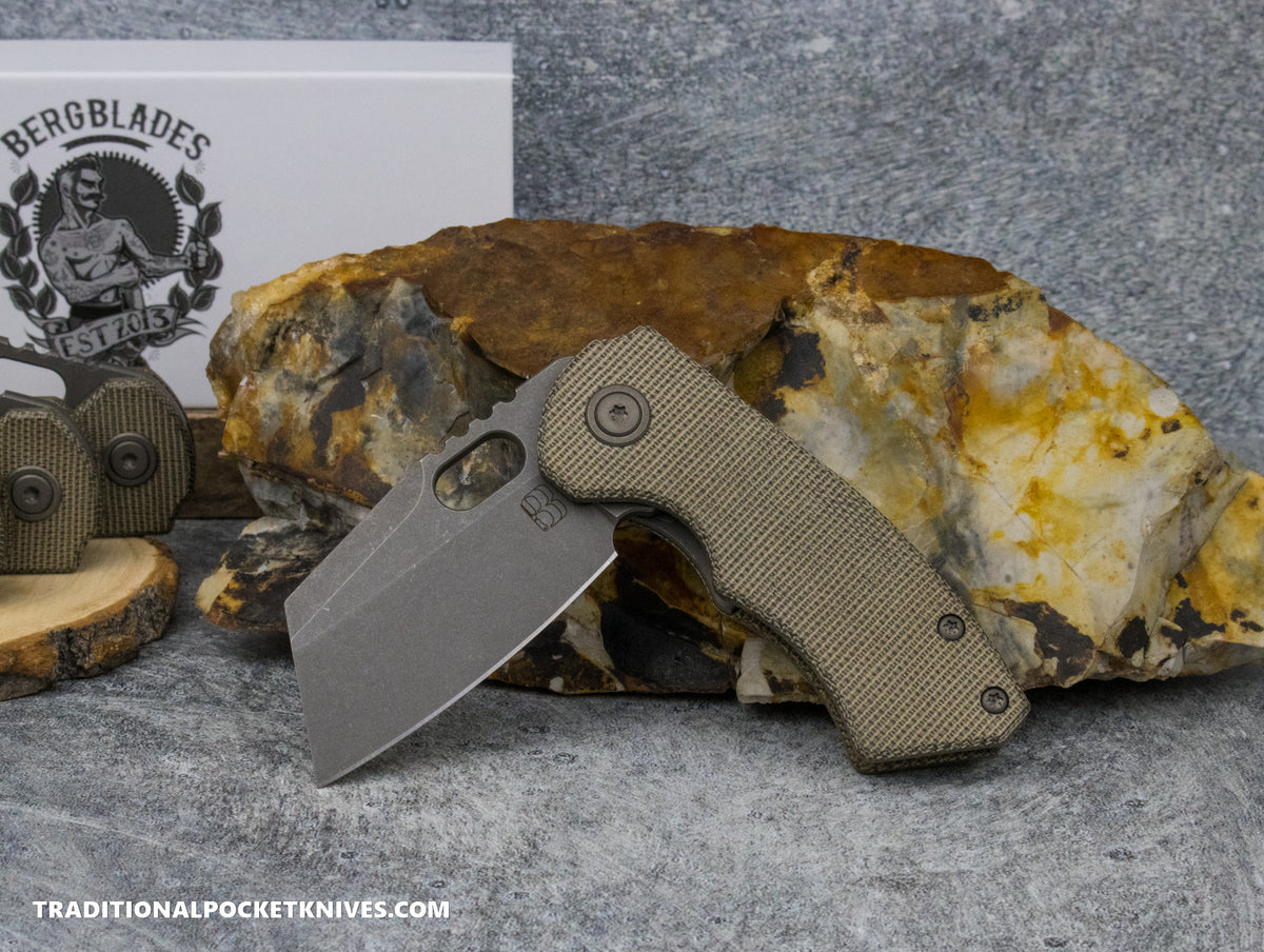 BergBlades Mini SLim 2.0 Green Micarta S90V Dark Sandblast Stonewashed