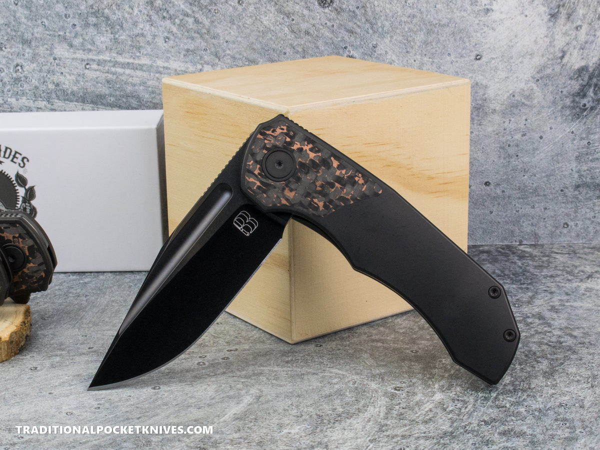 BergBlades Tick : DLC Titanium Fat Carbon Snake Skin Copper Inlay : Polished/Tumbled Bright DLC S90V