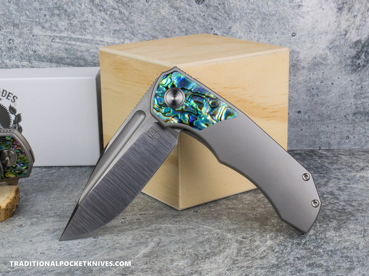 BergBlades Tick : Beadblast Titanium Abalone Inlay : Satin S90V