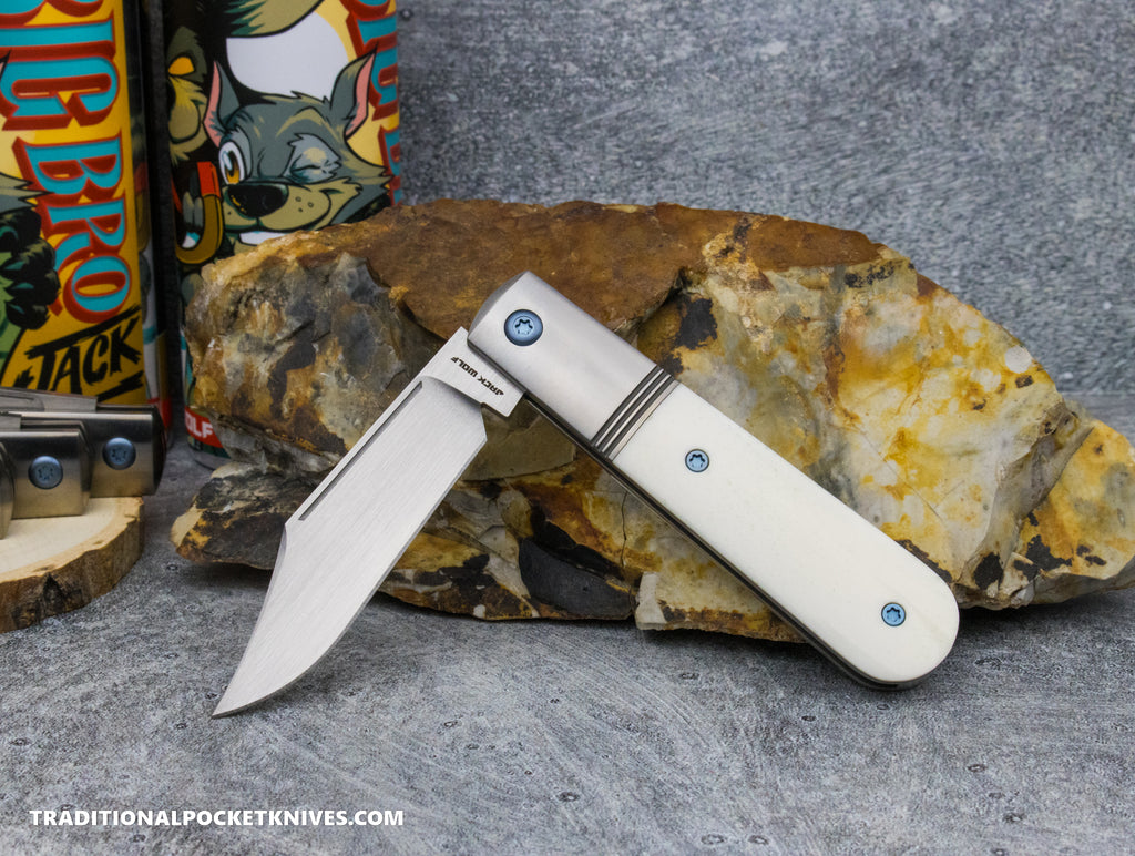 Jack Wolf Knives Big Bro Jack Smooth White Bone Hand Satin - C