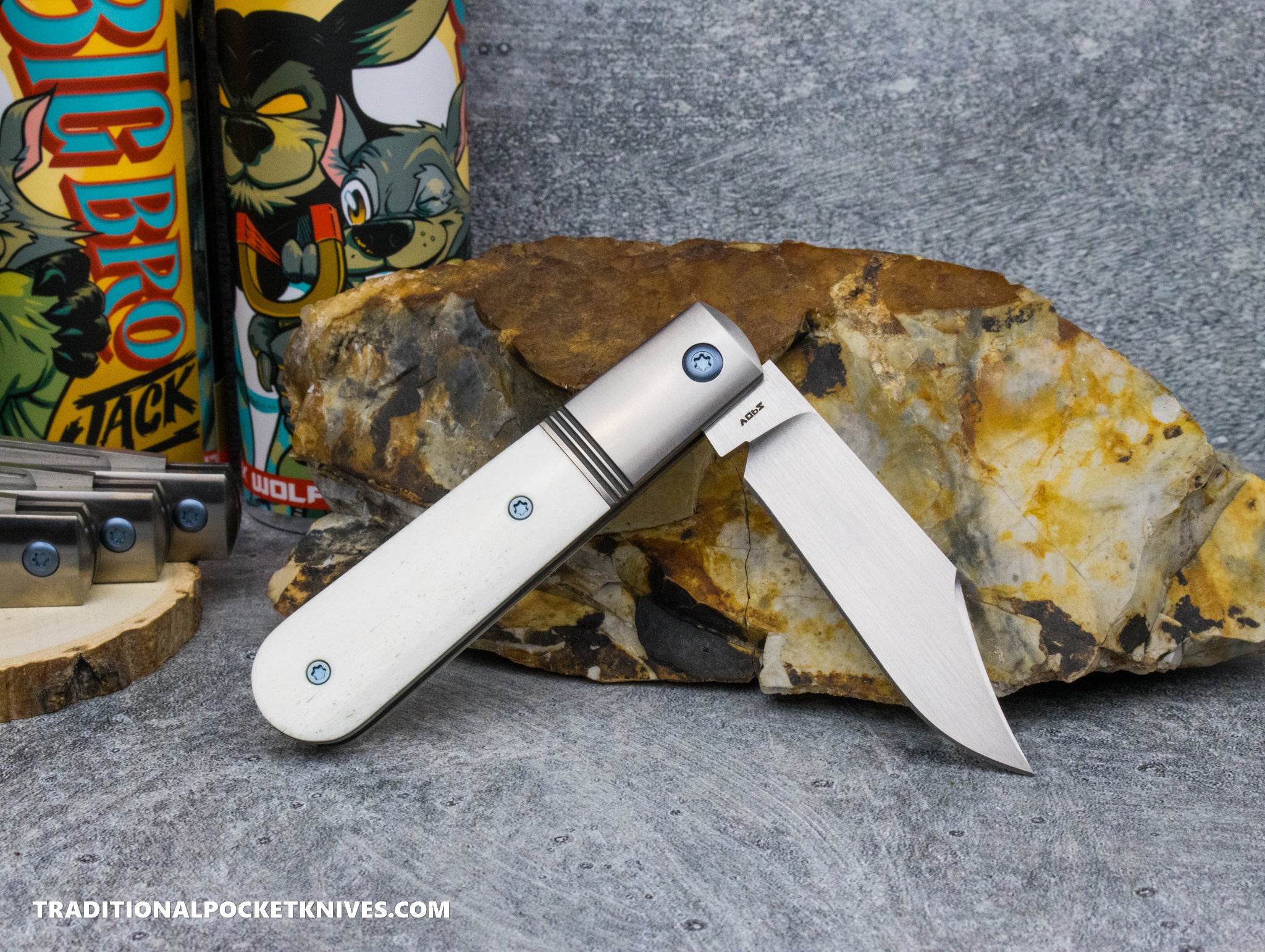 Jack Wolf Knives Big Bro Jack Smooth White Bone Hand Satin - C