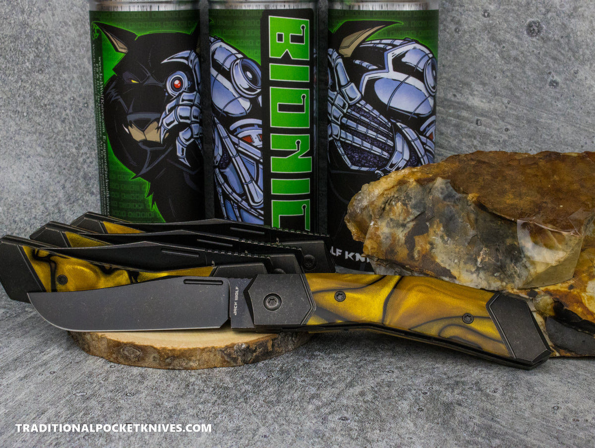 Jack Wolf Knives Bionic Jack Kirinite Liquid Gold Blackwash