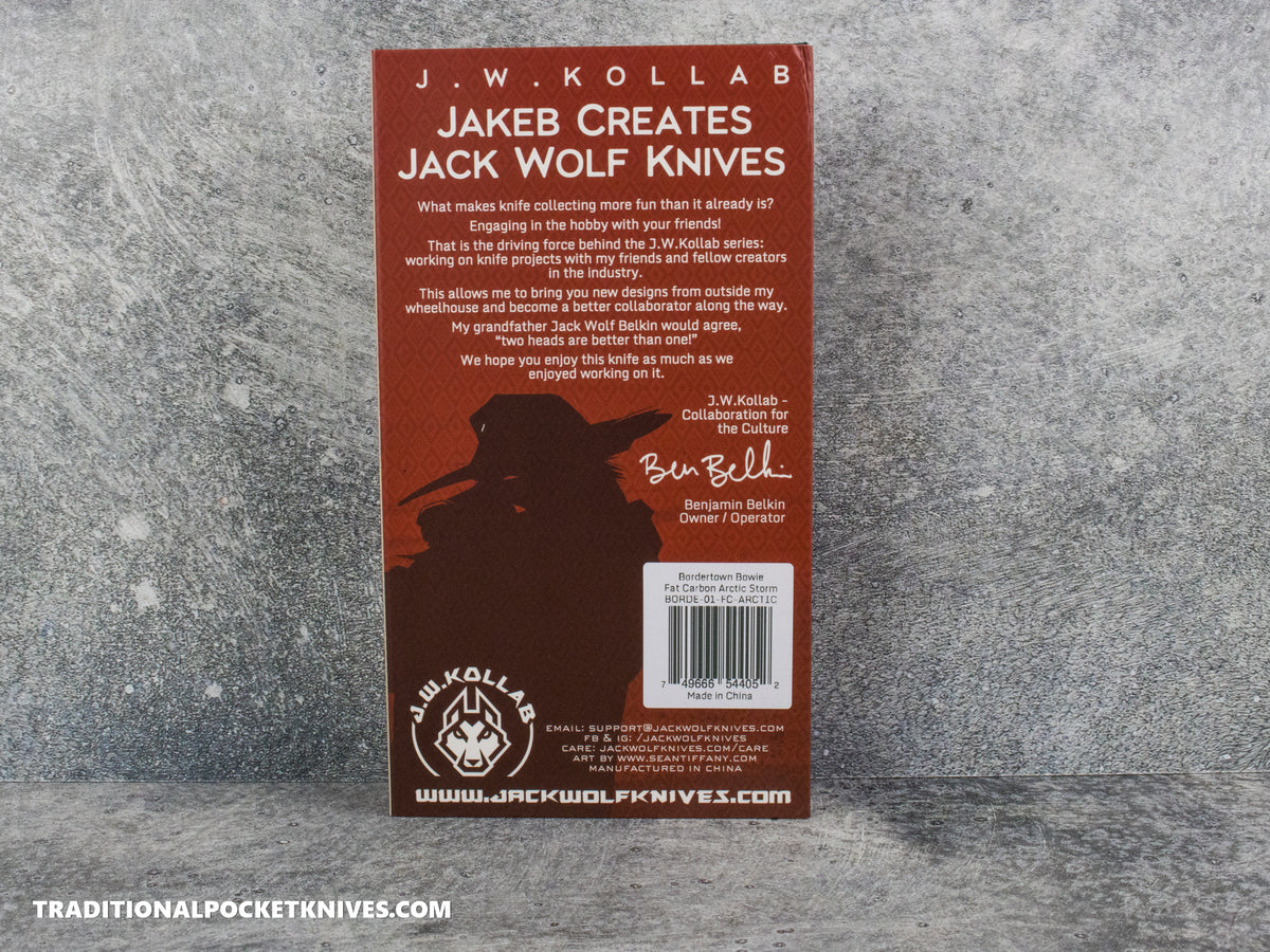 Jack Wolf Knives Bordertown Bowie Fat Carbon Arctic Storm - J.W. Kollab Series