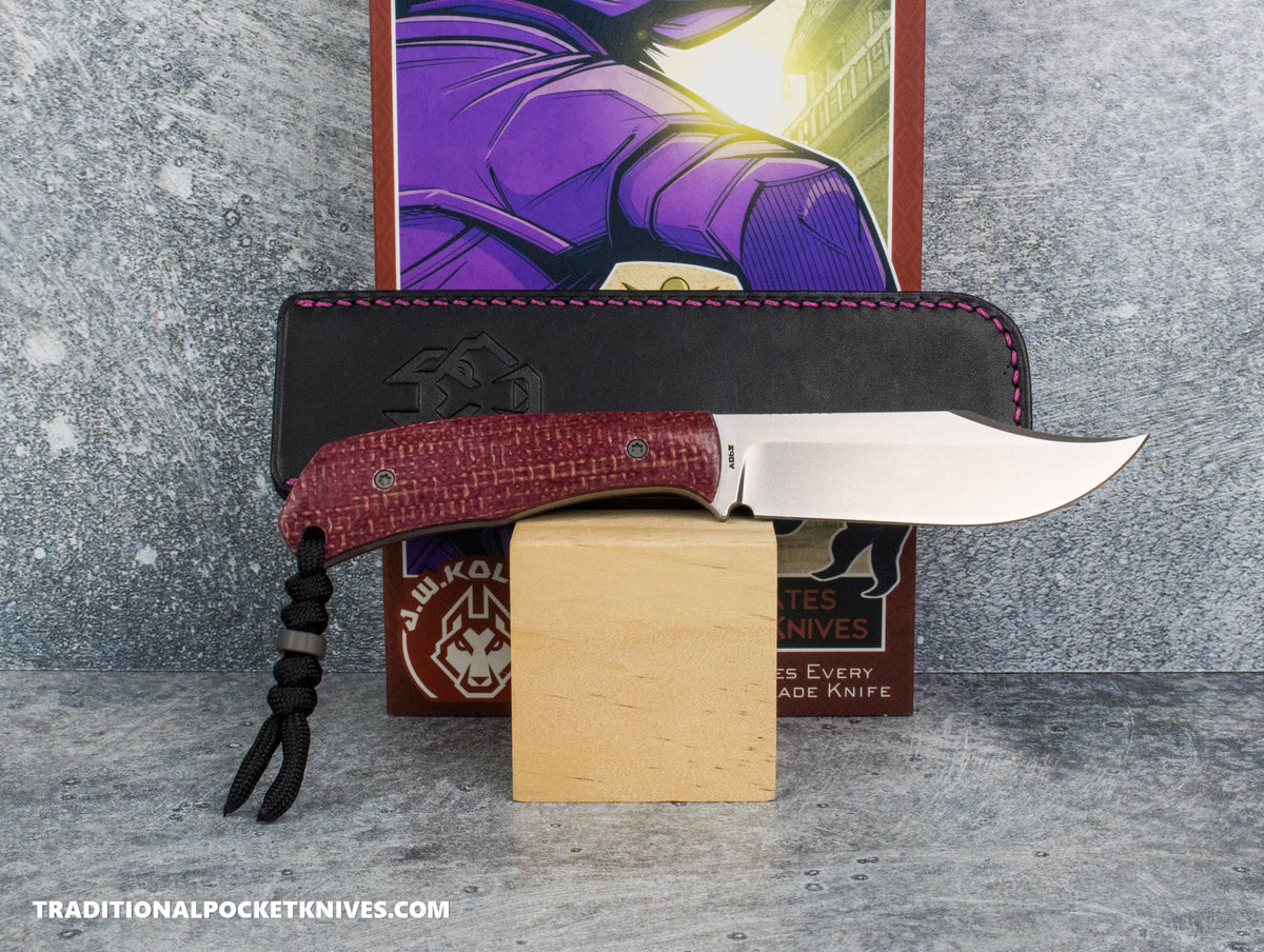 Jack Wolf Knives Bordertown Bowie Vibe Bordeaux Jute Micarta - J.W. Kollab Series