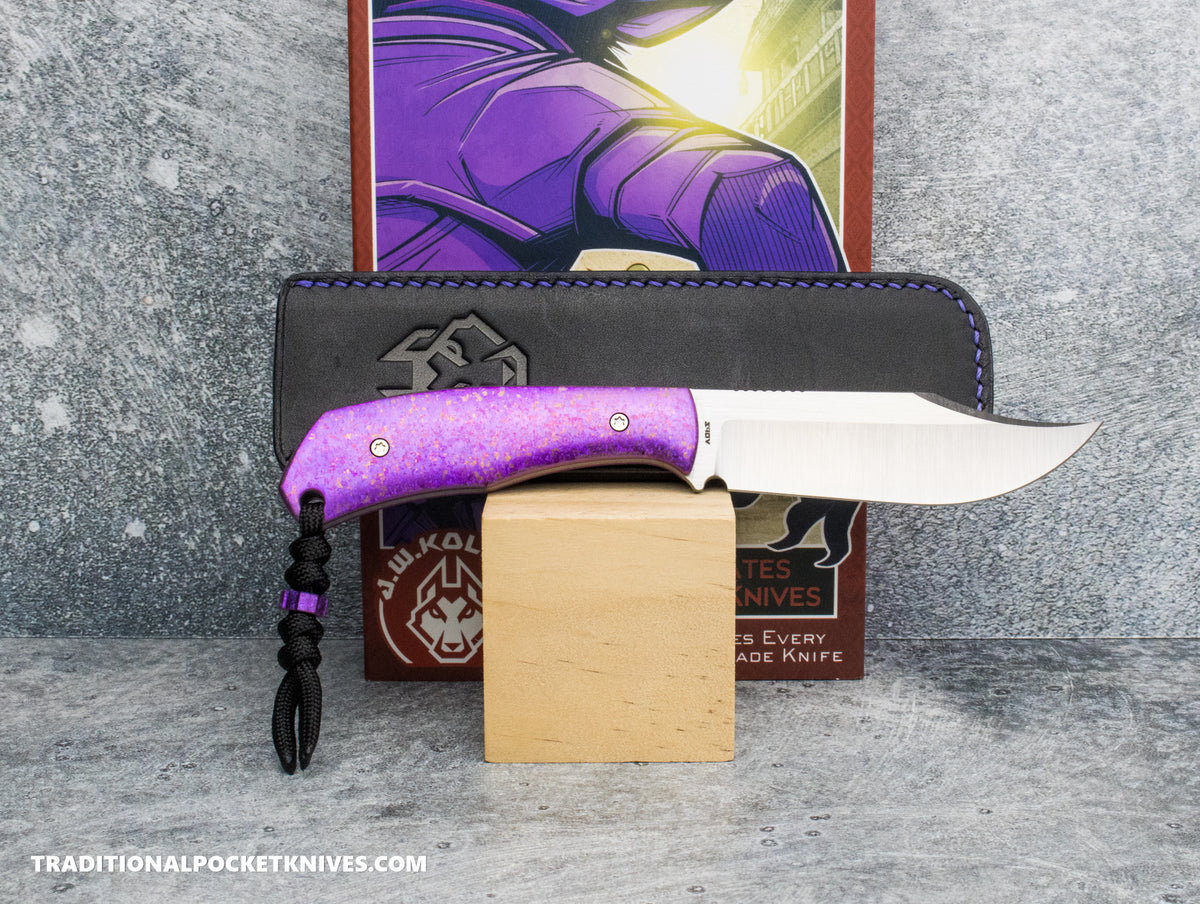 Jack Wolf Knives Bordertown Bowie Titanium Crystalized Purple - J.W. Kollab Series
