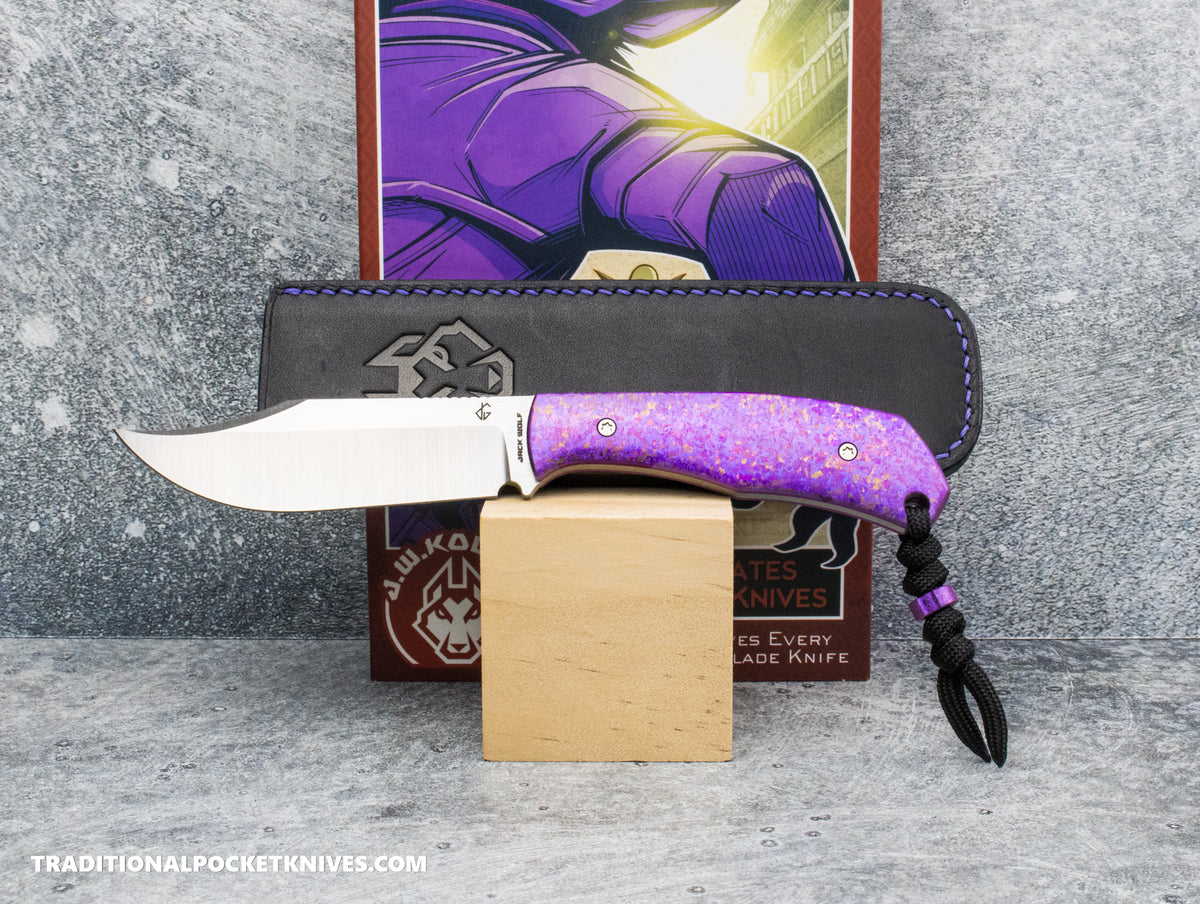 Jack Wolf Knives Bordertown Bowie Titanium Crystalized Purple - J.W. Kollab Series