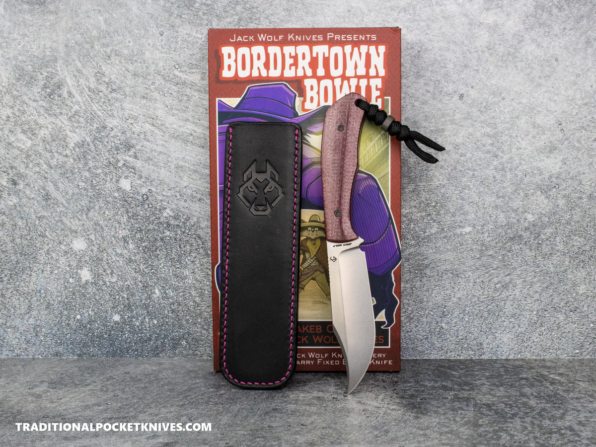 Jack Wolf Knives Bordertown Bowie Vibe Bordeaux Jute Micarta - J.W. Kollab Series