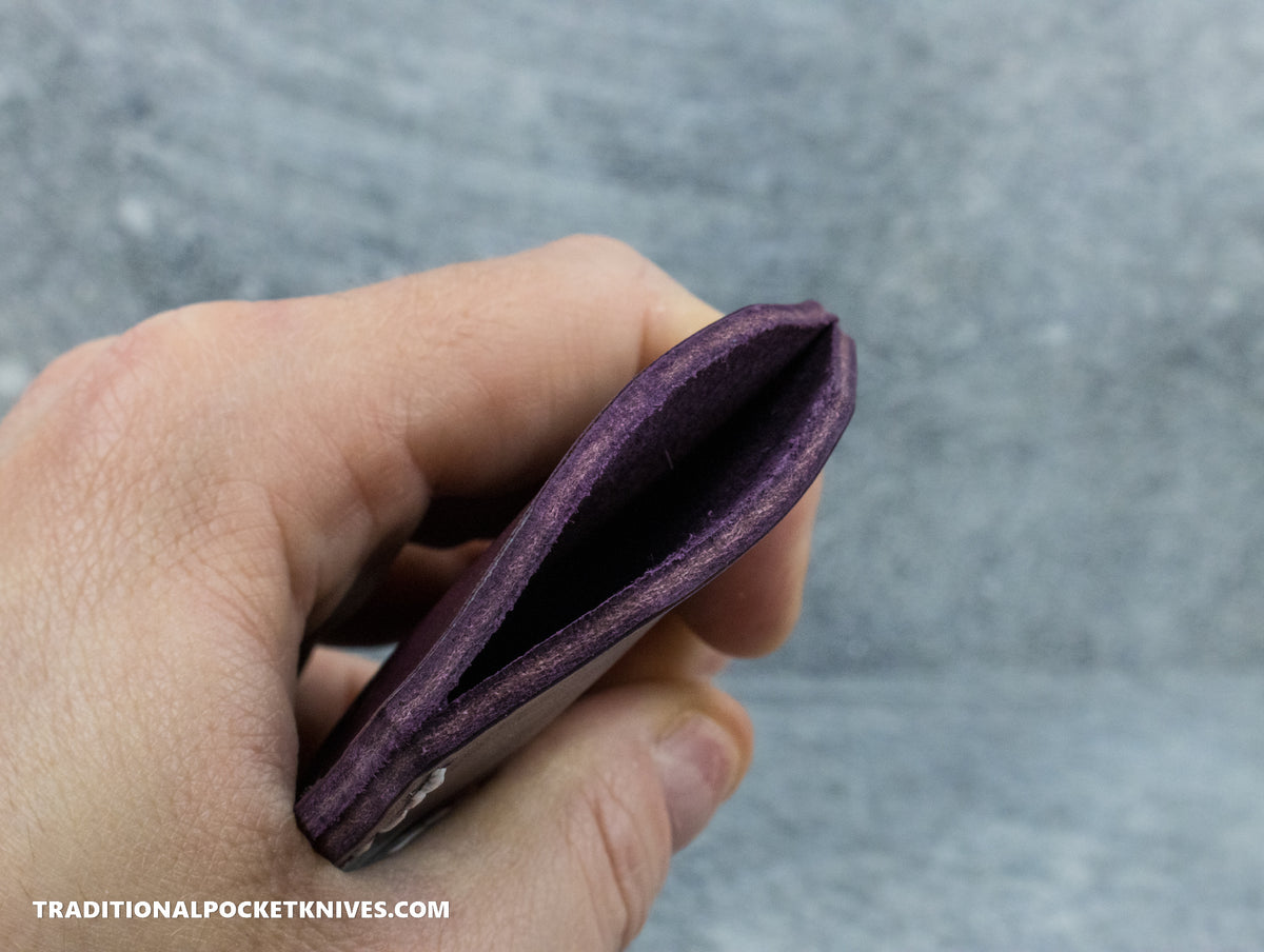LIMITED RUN 1 of 50: C. Risner Cutlery Premium Logo Leather Knife Slip Small - Purple Buttero