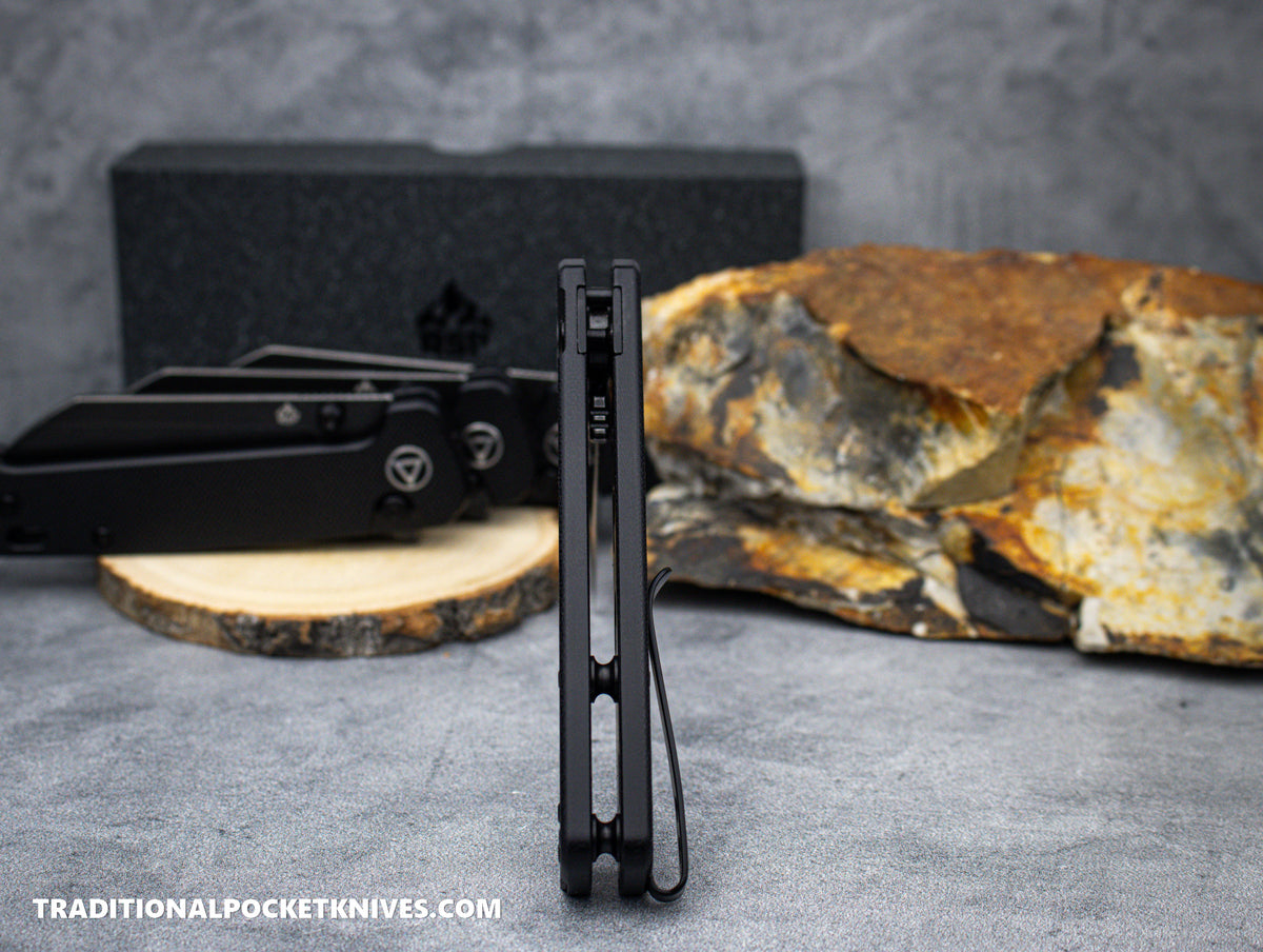 QSP Penguin Button Lock Knife QS130BL-A2 Black G10 14C28N Blackwashed Steel