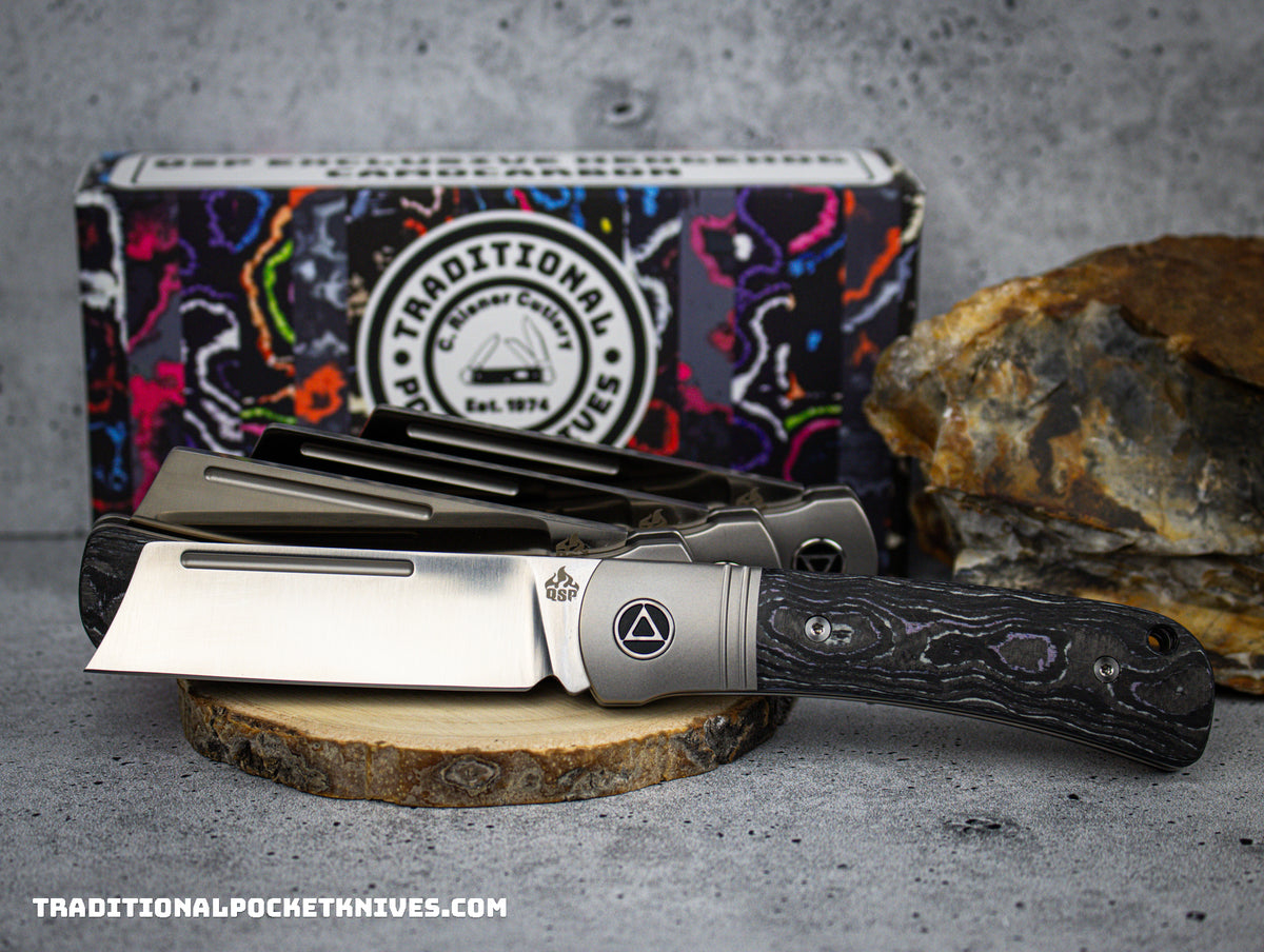 QSP Exclusive Hedgehog Knife QS142 CamoCarbon Purple Cow M390