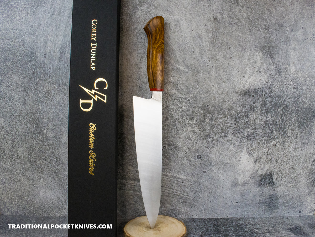 Corey Dunlap Custom Knives Inazuma Western Chef Knife Ironwood 8.5&quot; AEB-L Belt Satin #1