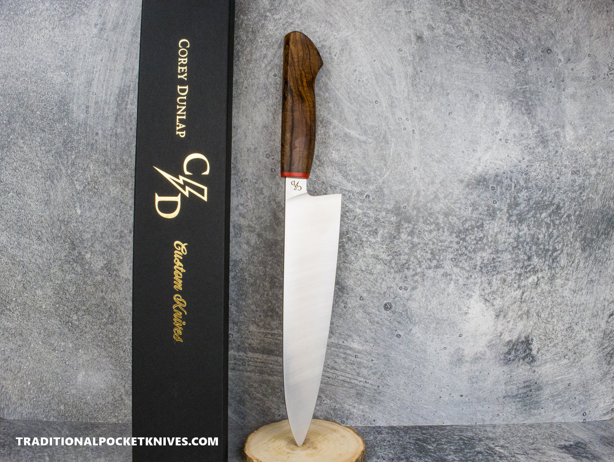 Corey Dunlap Custom Knives Inazuma Western Chef Knife Ironwood 8.5&quot; AEB-L Belt Satin #2