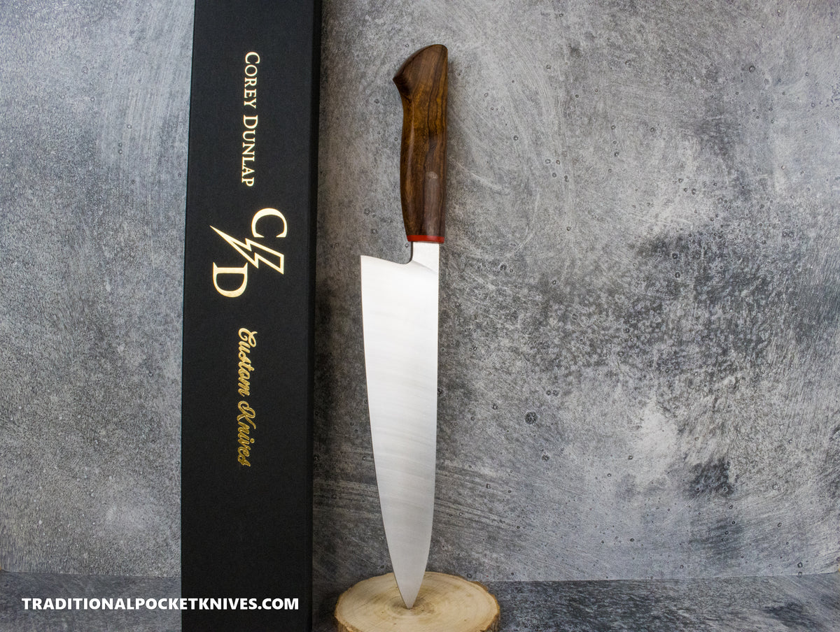 Corey Dunlap Custom Knives Inazuma Western Chef Knife Ironwood 8.5&quot; AEB-L Belt Satin #2