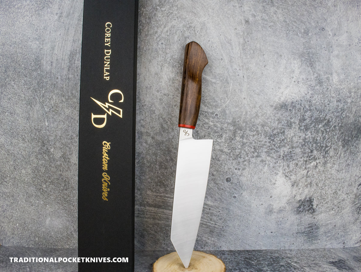 Corey Dunlap Custom Knives Inazuma Western Bunka Knife Ironwood 7.25&quot; AEB-L Belt Satin #1