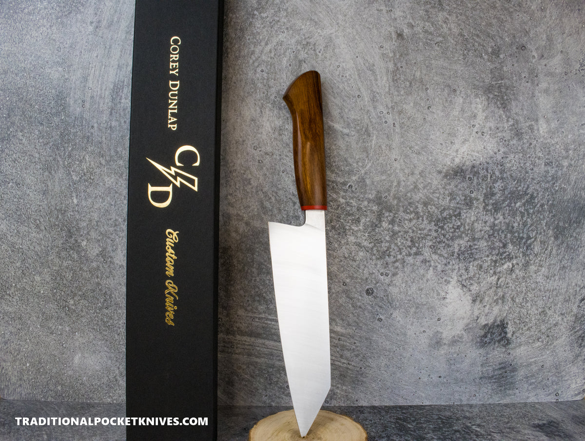 Corey Dunlap Custom Knives Inazuma Western Bunka Knife Ironwood 7.25&quot; AEB-L Belt Satin #2