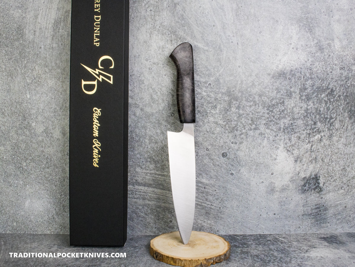 Corey Dunlap Custom Knives Inazuma Petty Knife Burlwood 6" AEB-L Belt Satin