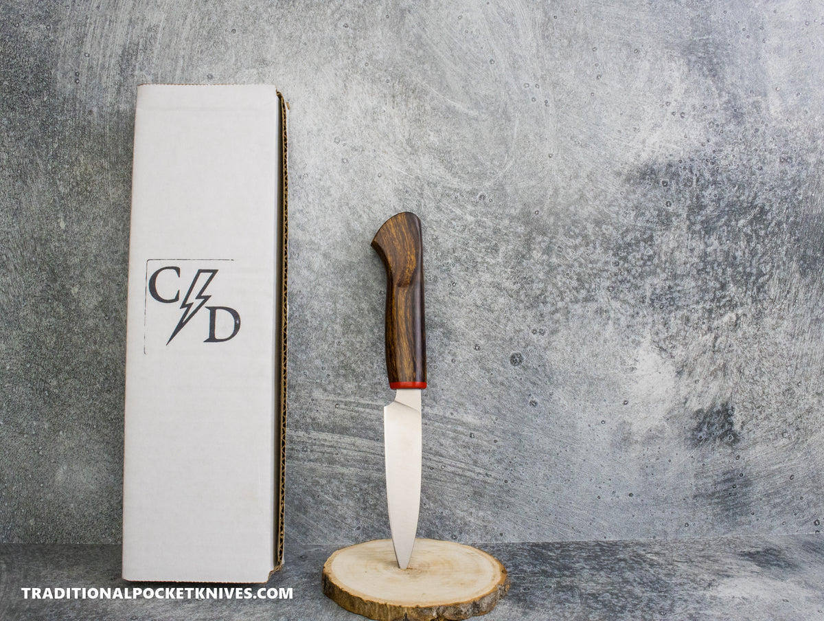 Corey Dunlap Custom Knives Inazuma Paring Knife Ironwood 4" AEB-L Belt Satin