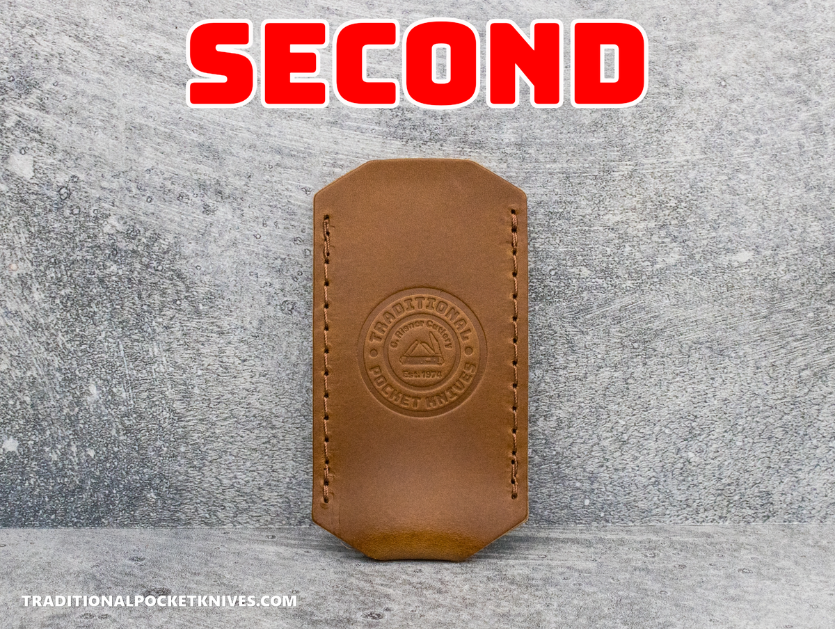 COSMETIC SECONDS: C. Risner Cutlery Premium Logo Leather Knife Slip Small - Buck Brown Buttero