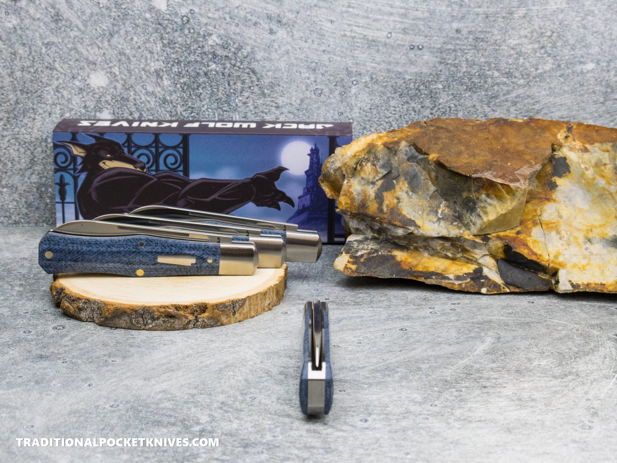Jack Wolf Knives Gateway Coffin Vibe Denim Linen Micarta - Gateway Series