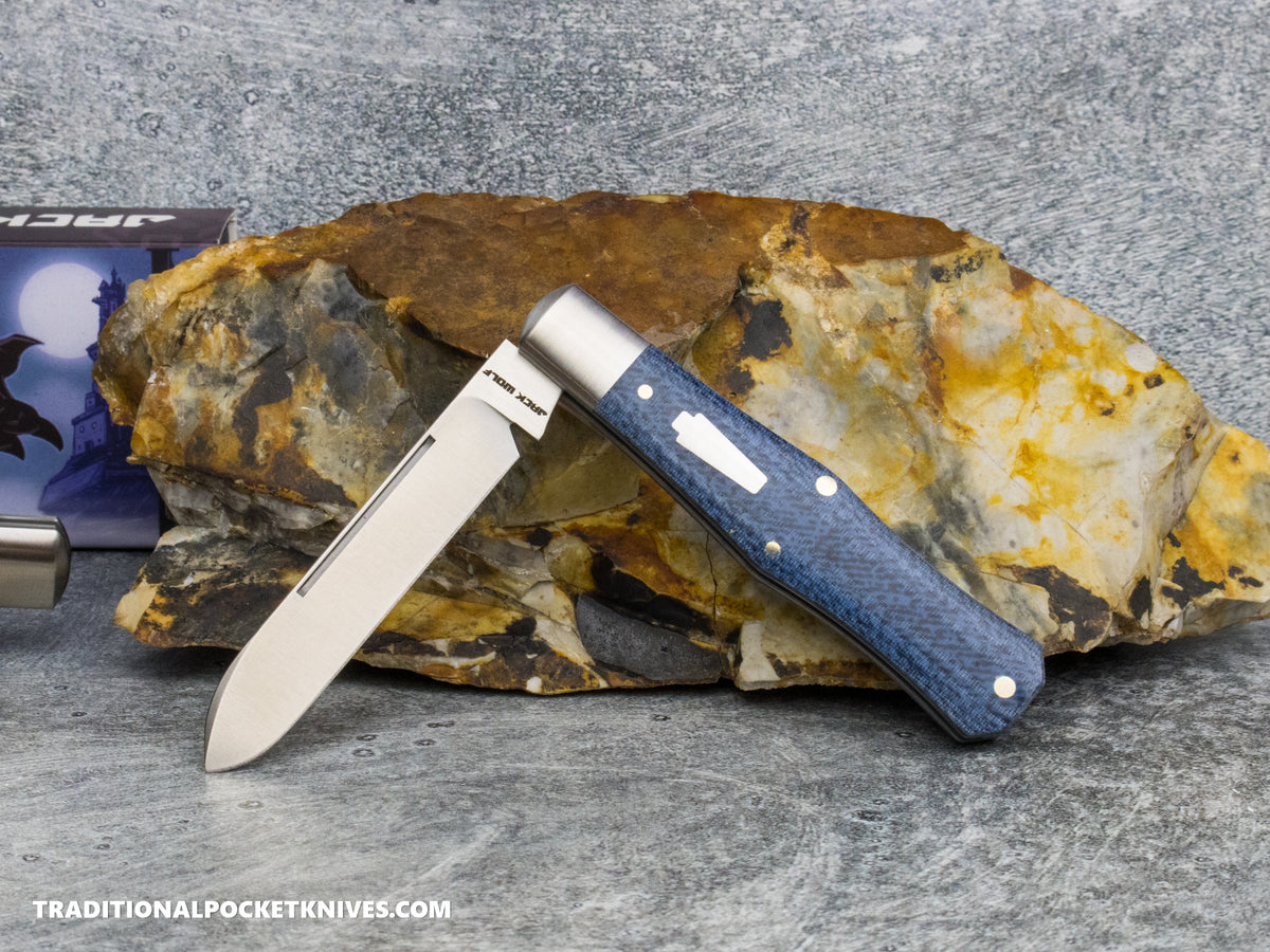 Jack Wolf Knives Gateway Coffin Vibe Denim Linen Micarta - Gateway Series