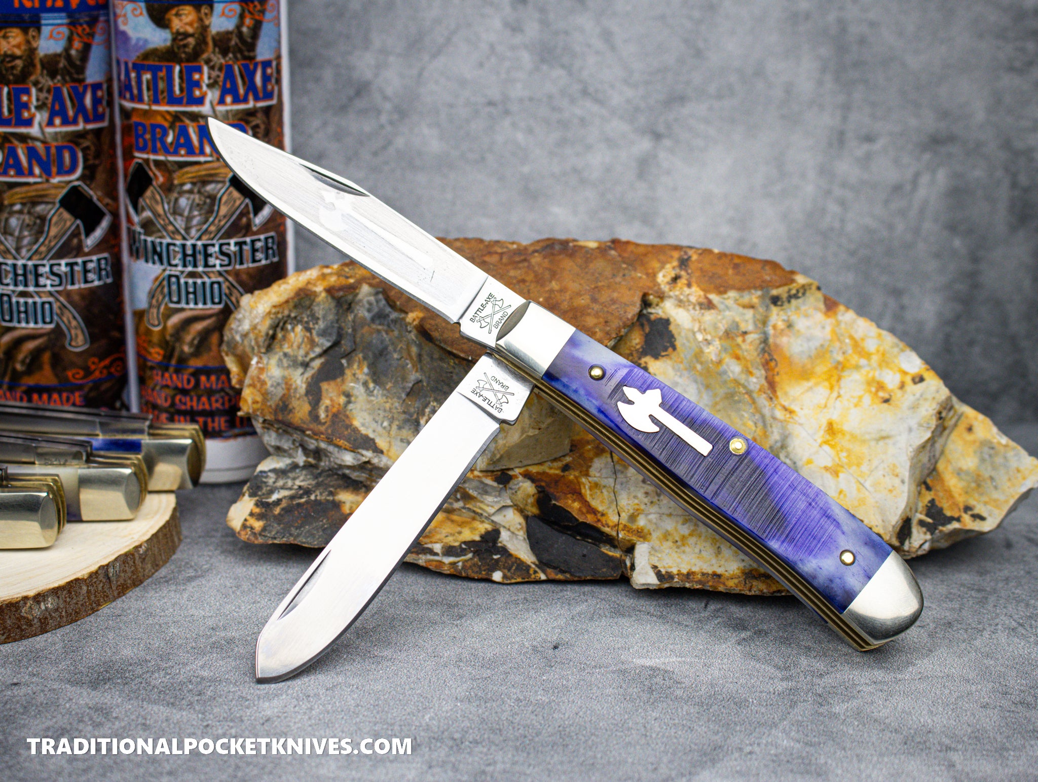 Cooper Cutlery Battle Axe Brand Appaloosa Purple Saw Cut Bone