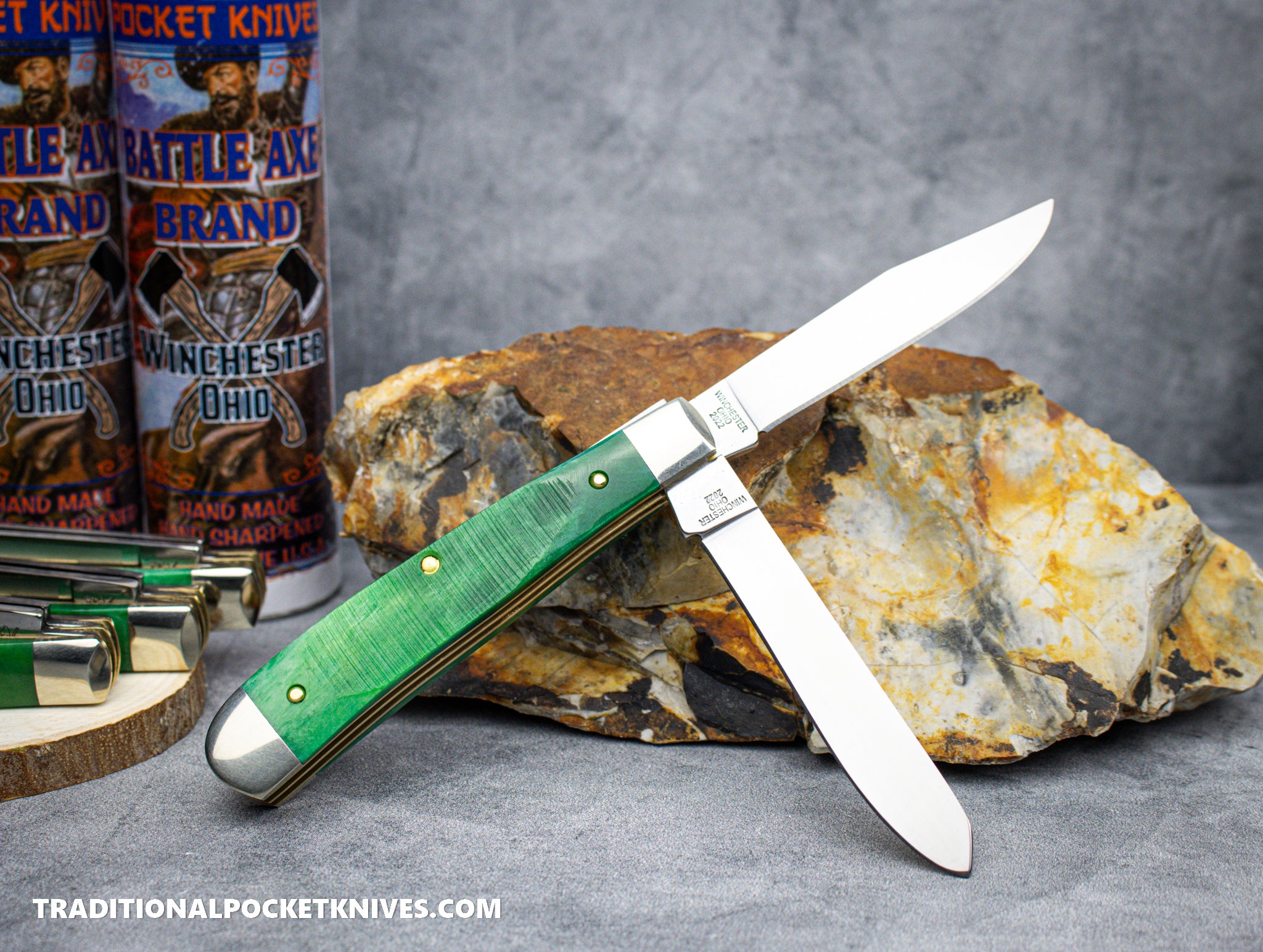 Cooper Cutlery Battle Axe Brand Green Saw Cut Bone Trapper