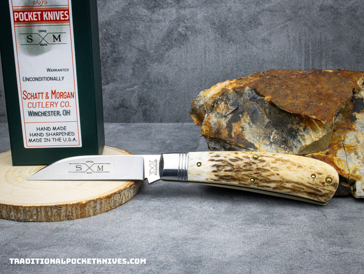Cooper Cutlery Schatt&amp;Morgan Cutlery Swayback Clasp Knife Stag (01WCP)