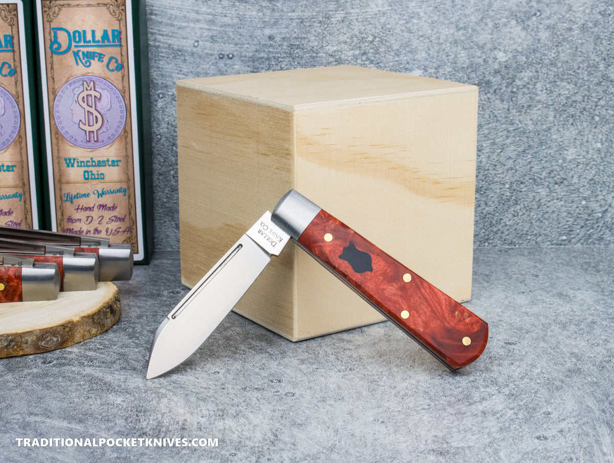 Cooper Cutlery Dollar Knife Co. Red Maple Burl Wood Black Shield Jack (RBM BLS)