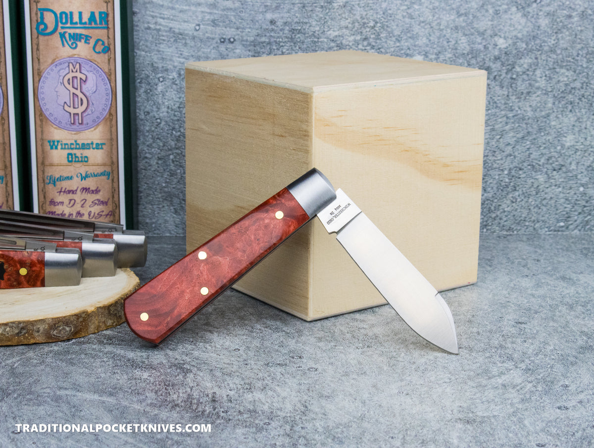 Cooper Cutlery Dollar Knife Co. Red Maple Burl Wood Black Shield Jack (RBM BLS)