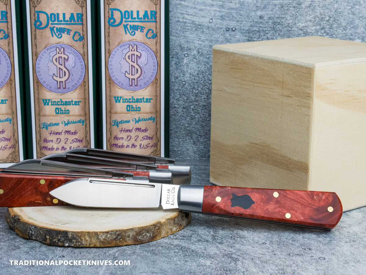 Cooper Cutlery Dollar Knife Co. Red Maple Burl Wood Black Shield Jack (RBM BLS)