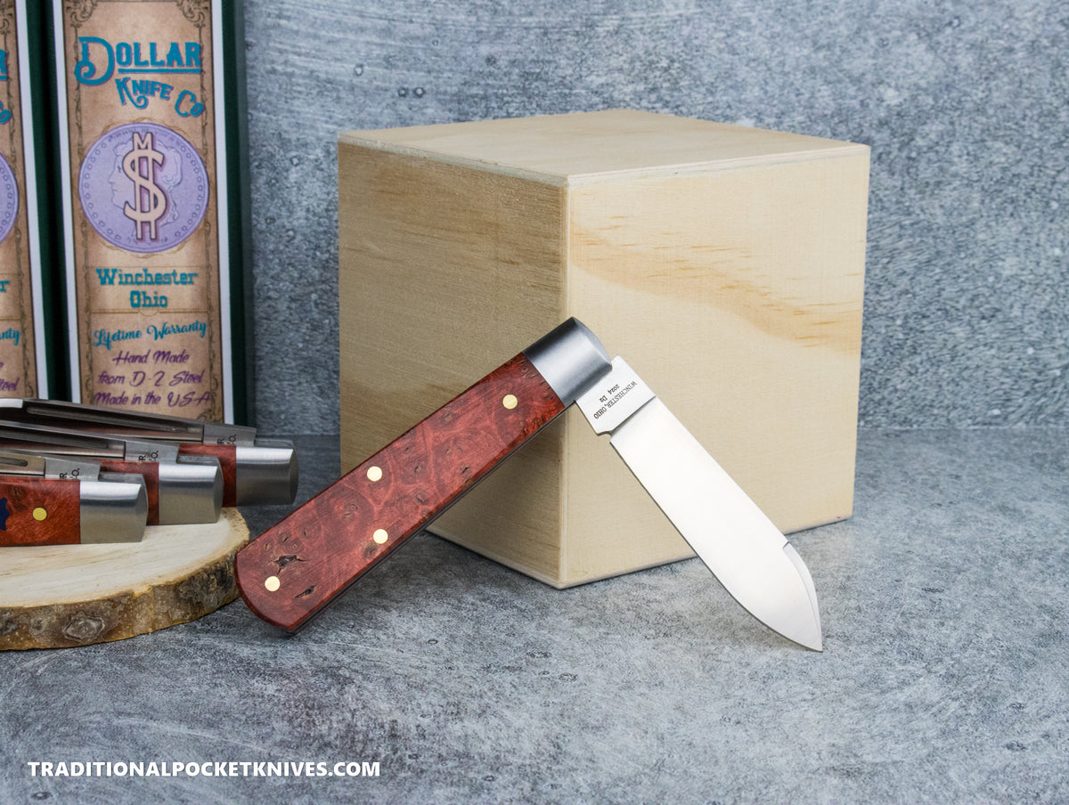 Cooper Cutlery Dollar Knife Co. Red Maple Burl Wood Blue Shield Jack (RBM BS)