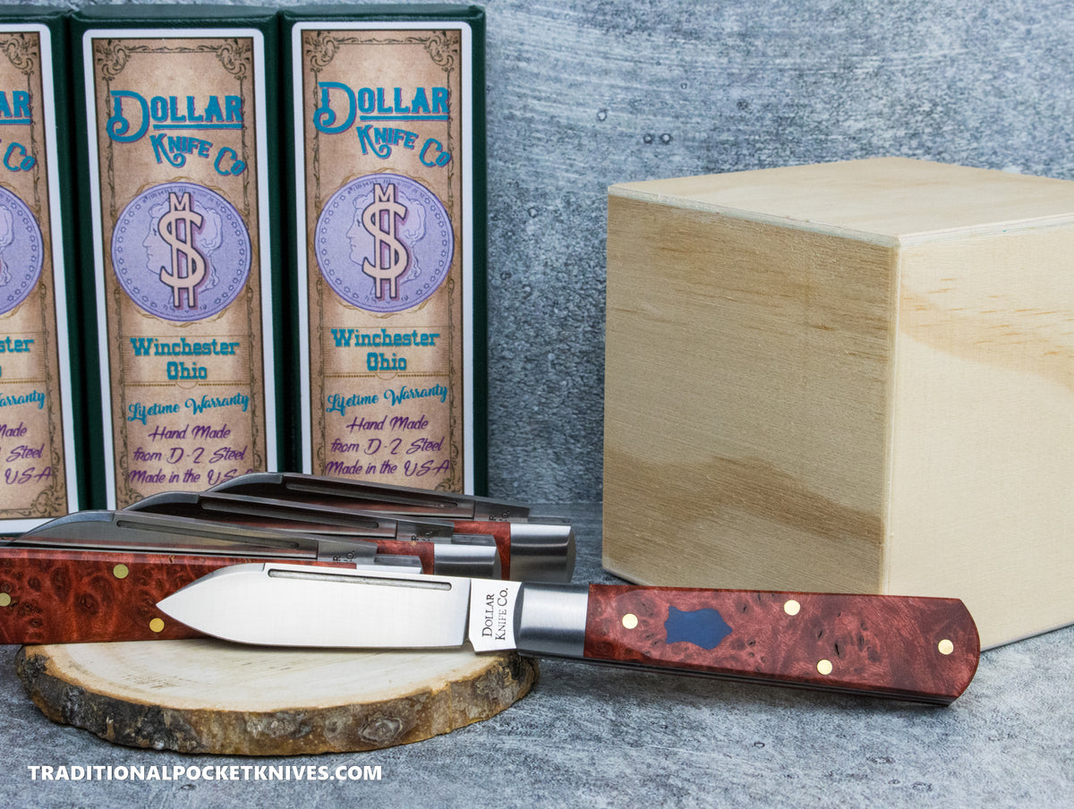 Cooper Cutlery Dollar Knife Co. Red Maple Burl Wood Blue Shield Jack (RBM BS)