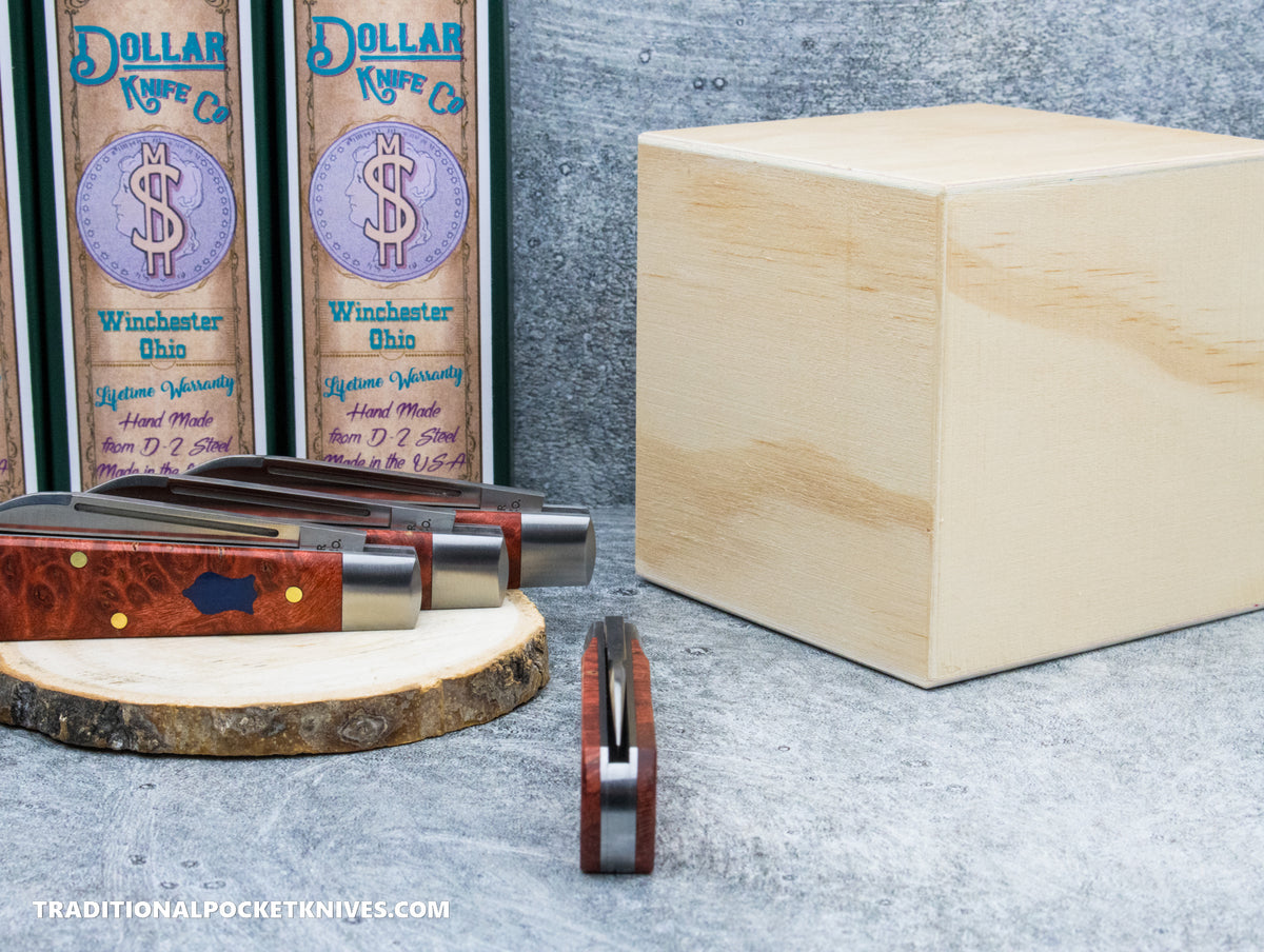 Cooper Cutlery Dollar Knife Co. Red Maple Burl Wood Blue Shield Jack (RBM BS)