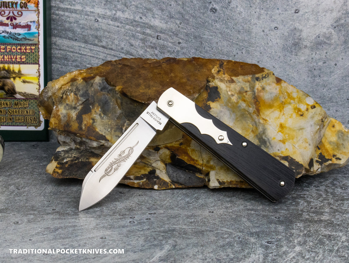 Cooper Cutlery Beaver Falls Cutlery Co. Barn Door Hinge Linear Cut Ebony Wood Jack (BDH LCE)