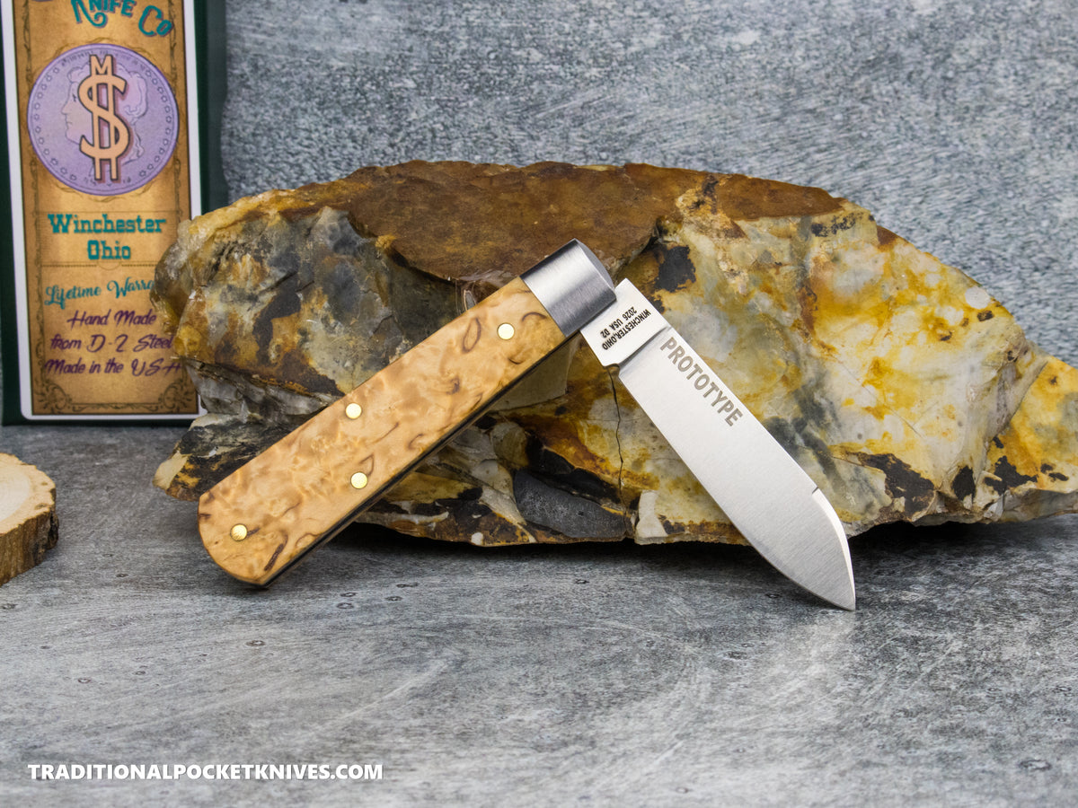 Cooper Cutlery Dollar Knife Co. Arctic Curly Burl Maple Jack Abalone Shield (ACBM PROTO) *Prototype*
