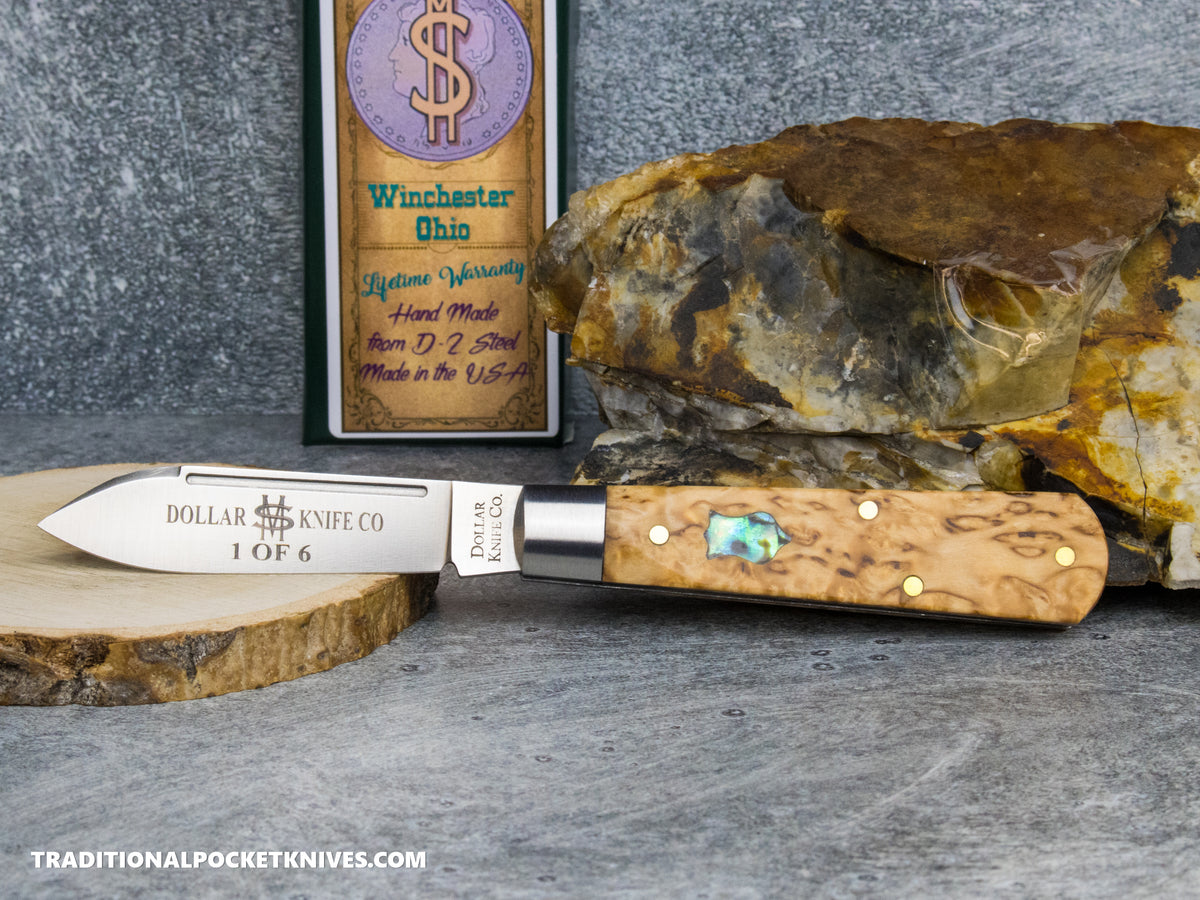 Cooper Cutlery Dollar Knife Co. Arctic Curly Burl Maple Jack Abalone Shield (ACBM PROTO) *Prototype*